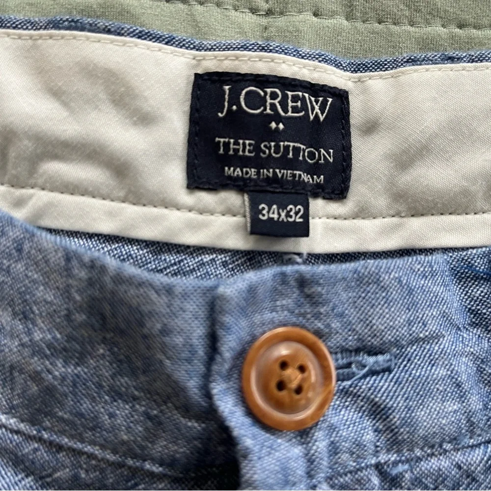 J. Crew The Sutton‎ Chambray Pants Mens 34x32 Linen Cotton Chino Straight Leg - Picture 5 of 14